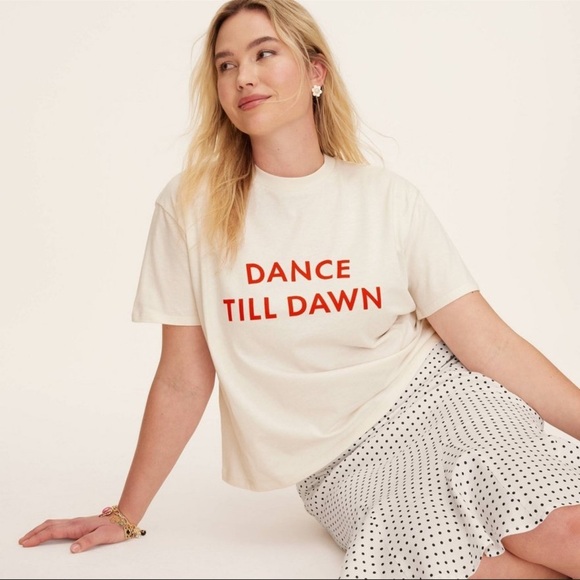 Kate Spade x Target cream white  T-Shirt with Red 'Dance Till Dawn' Print - Picture 2 of 11